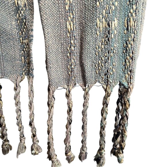 Handwoven Scarf Metallic Accent Fringe Green Gold and Black 72" CM2005 - Picture 5 of 7